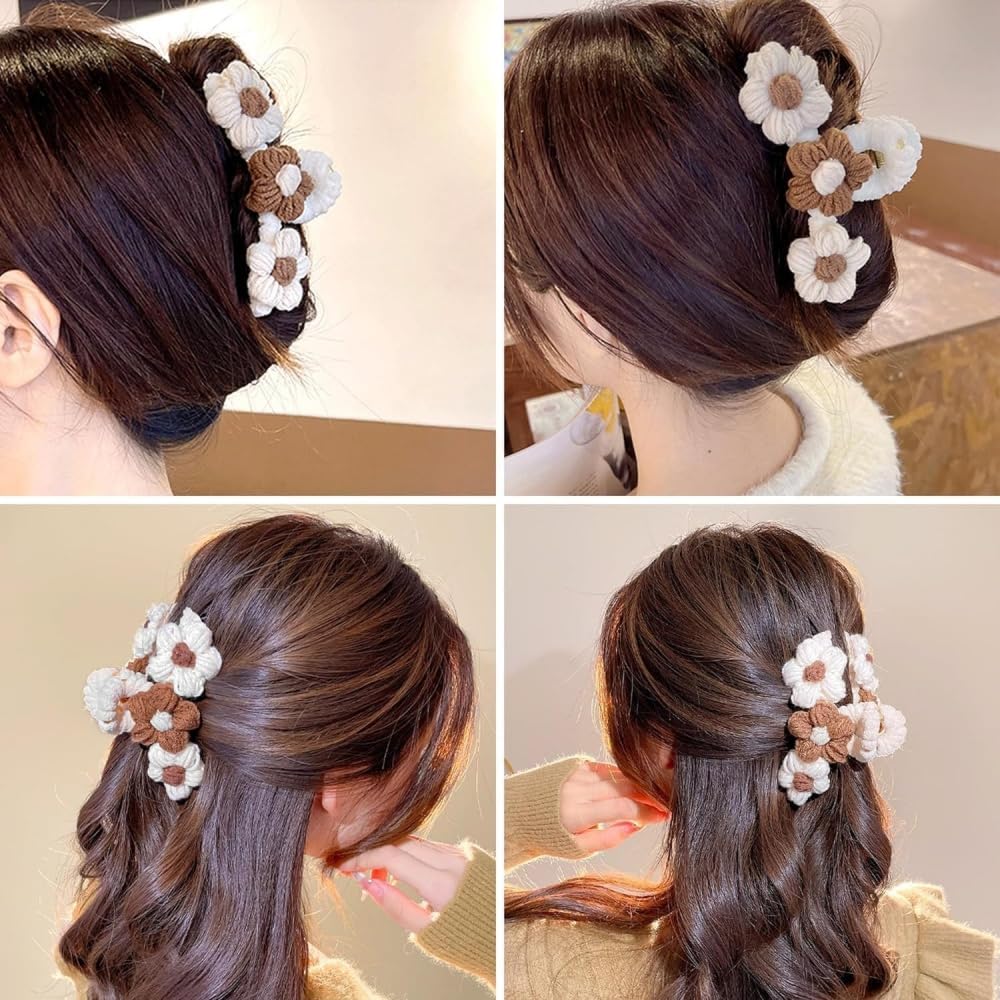 Amazon.com : Knitted Flower Hair Claw Clip, Crochet Hair Clips